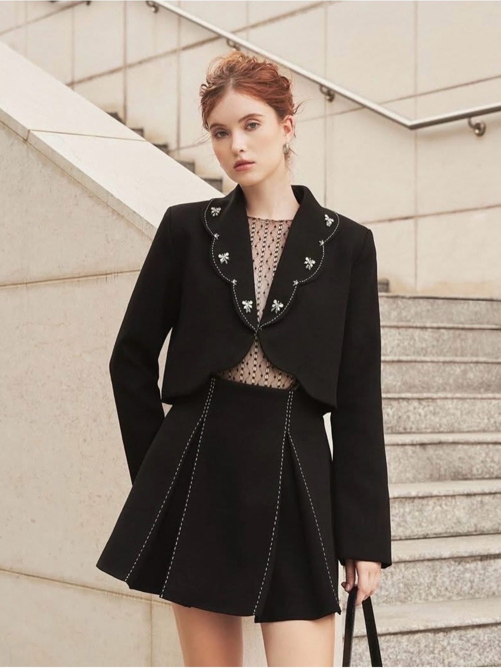 Black Embellished Cropped Jacket - Women